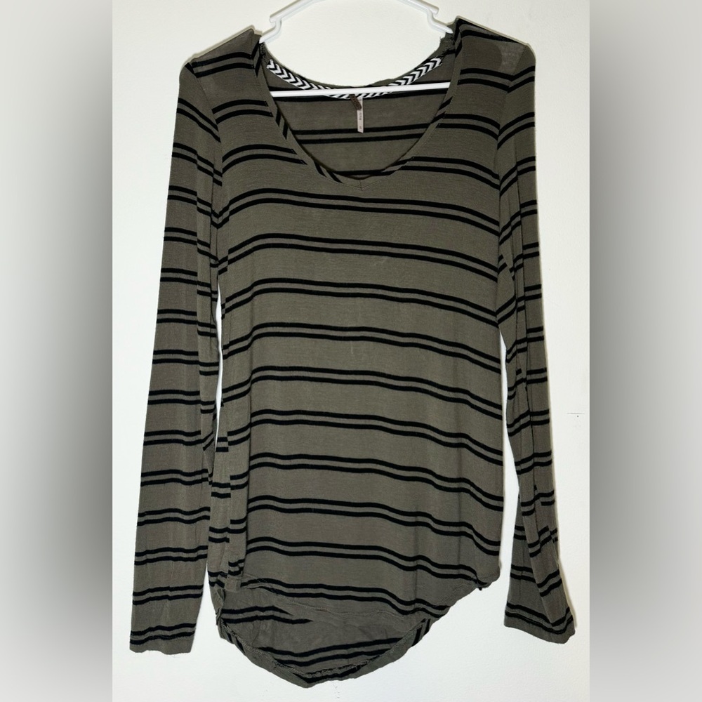 Poof Women’s Small Green Striped Long Sleeve Top